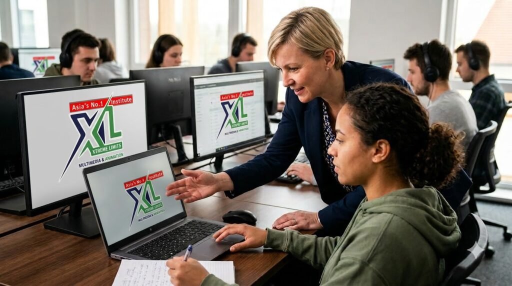 Students in a digital marketing training lab session at XL Institute Amritsar